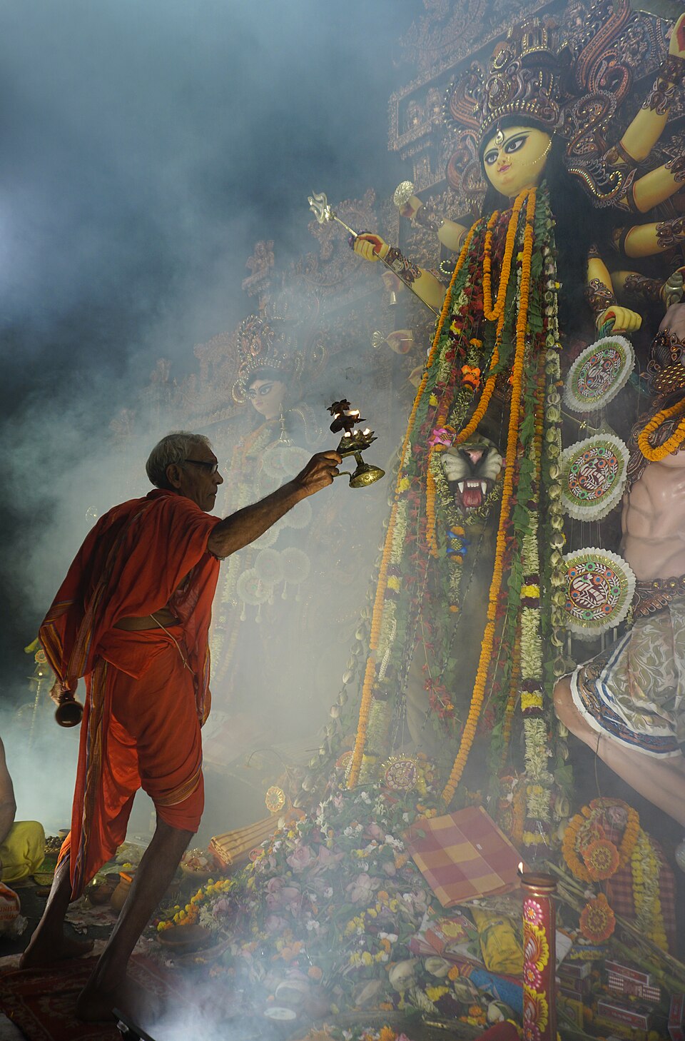 Arati ritual during Durga Puja